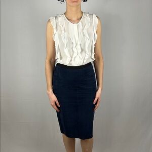 BCBGMaxAzria Bess Navy Faux Suede Knee Length Skirt size S